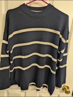 George Navy and Cream Striped Crewneck Sweater